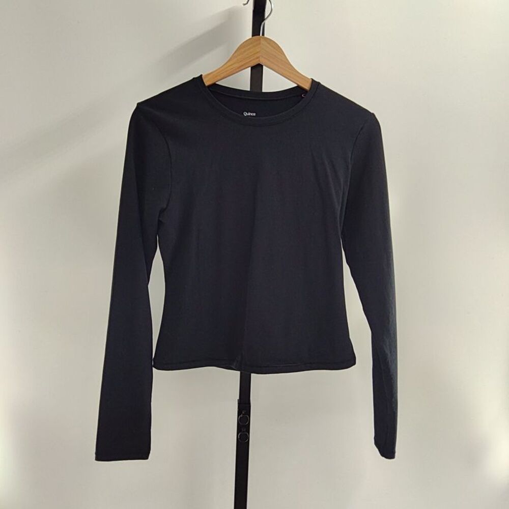 Quince Women Stretch Cotton Jersey Fitted Long Sleeve T-Shirt Black M